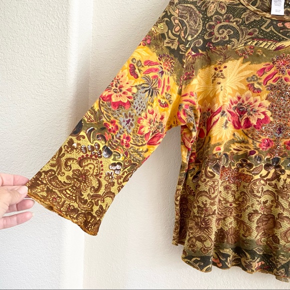 Coldwater Creek Floral Beaded Paisley Cotton Top Blouse SZ 2X - Picture 3 of 6